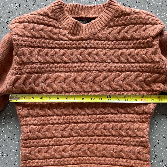 BlankNYC EUC Horizontal Cable Knit Sweater with Shoulder Pads in Terracotta Rust - Picture 5 of 9